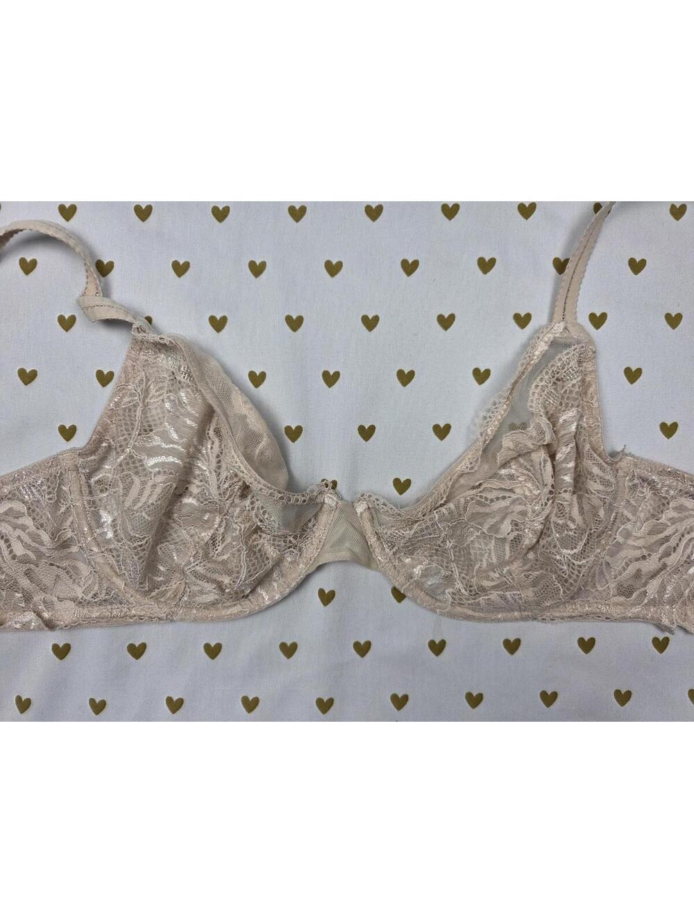 Victorias Secret Lace Unlined INCREIBLE Bra Demi Balconette Beige 36D
